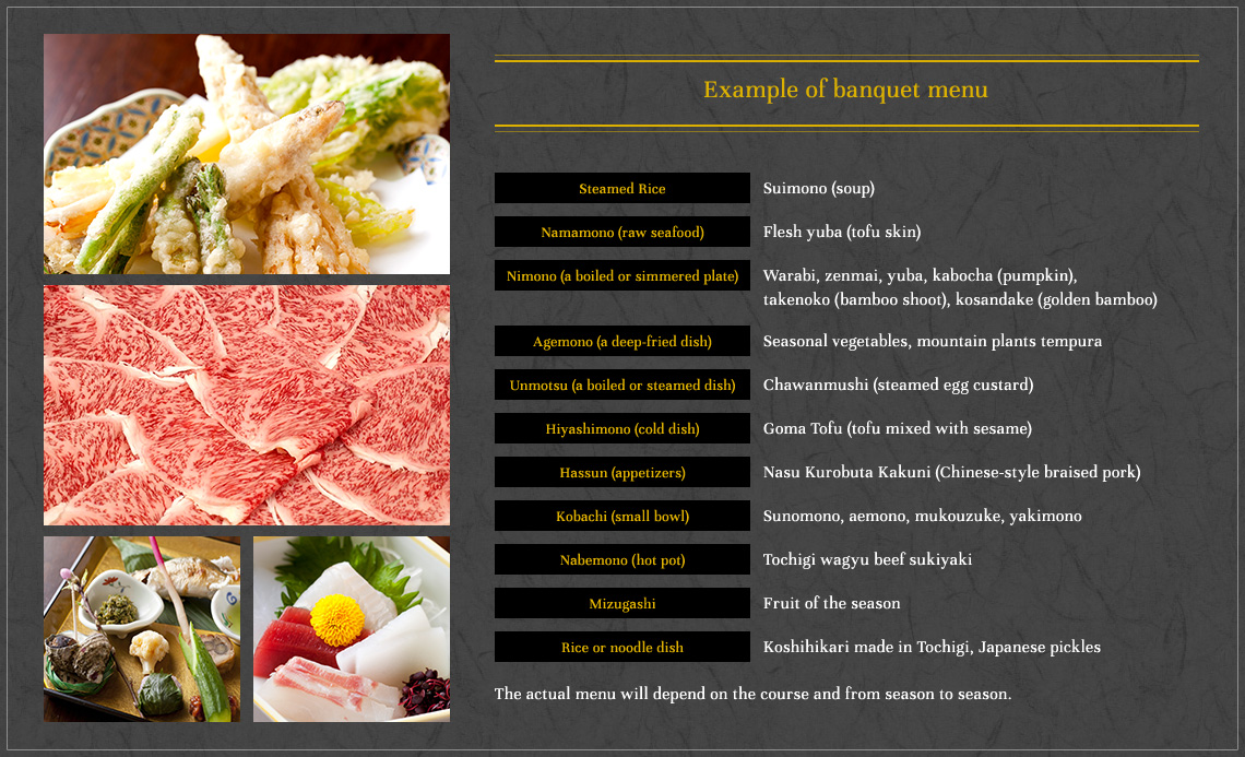 Example of banquet menu